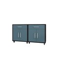 Manhattan Comfort Eiffel Mobile Garage Cabinet in Matte Black and Aqua Blue (Set of 2) 2-252BMC83